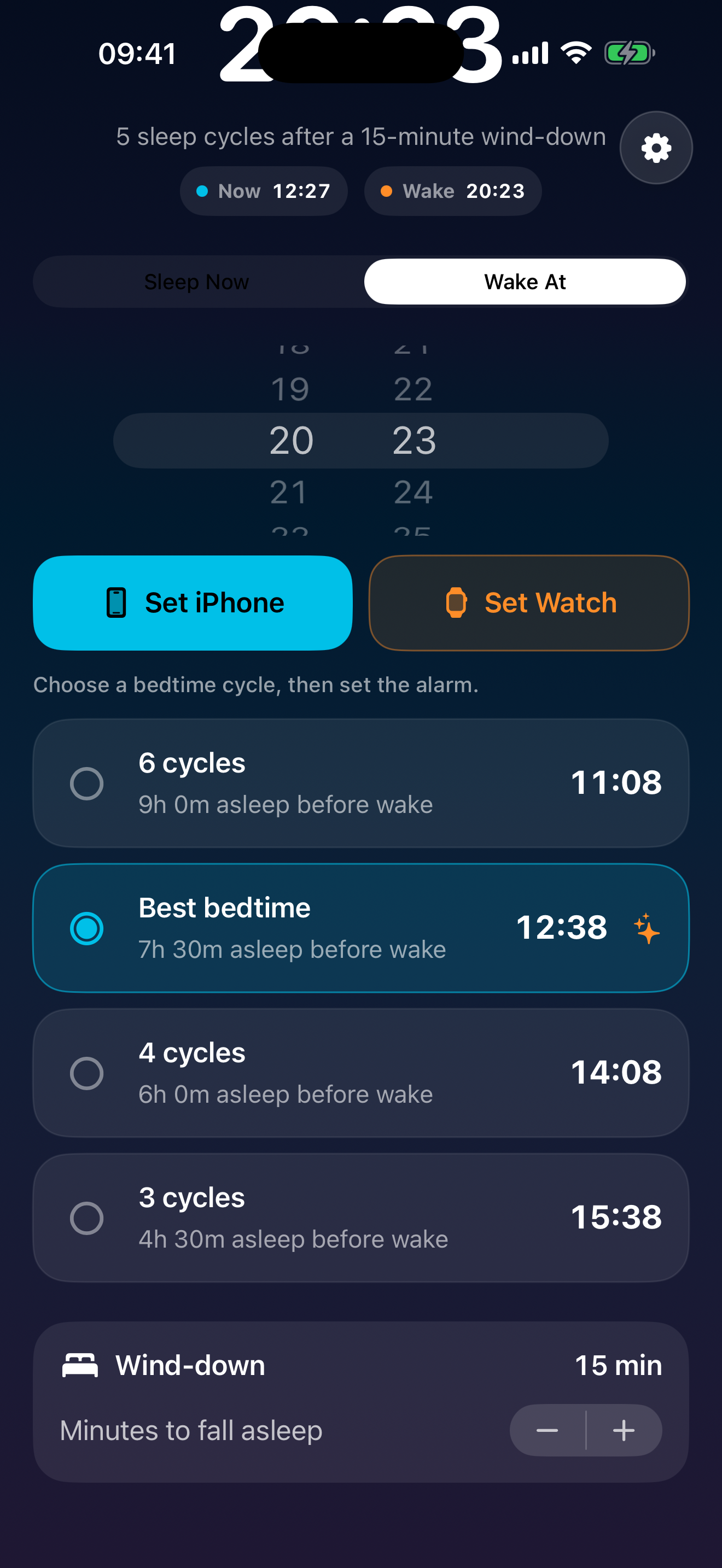 WakeArc cycle list showing Pro cycle options